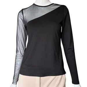 Marcella NYC Milo Black Mesh Jersey Top Size M NWT